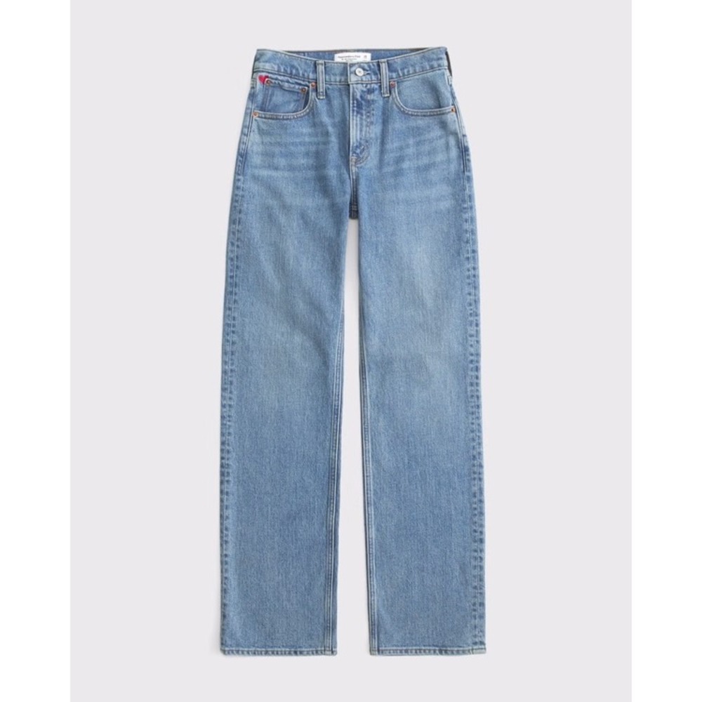 Abercrombie & Fitch HR 90s Relaxed Jeans Women 28S NWOT Heart Embroidery Preppy